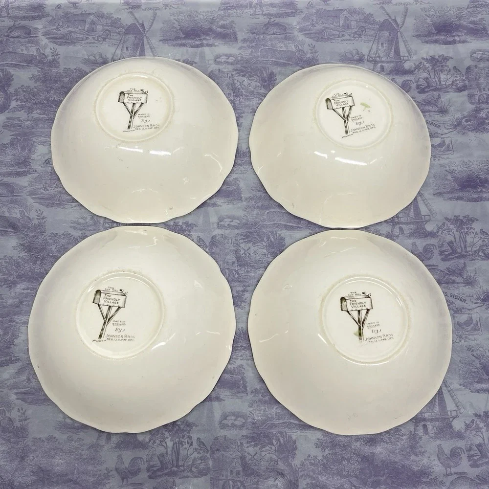 Johnson Brothers Friendly Village The Old Mill Fruit Cereal Bowls Set 4 England